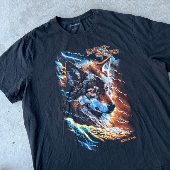 Vintage wolf Harley Davidson black graphic t shirt - Picture 2 of 4